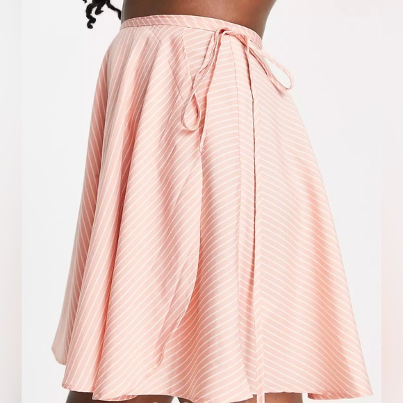 ASOS heartbreak pink and white stripe wrap mini skirt - Picture 2 of 10
